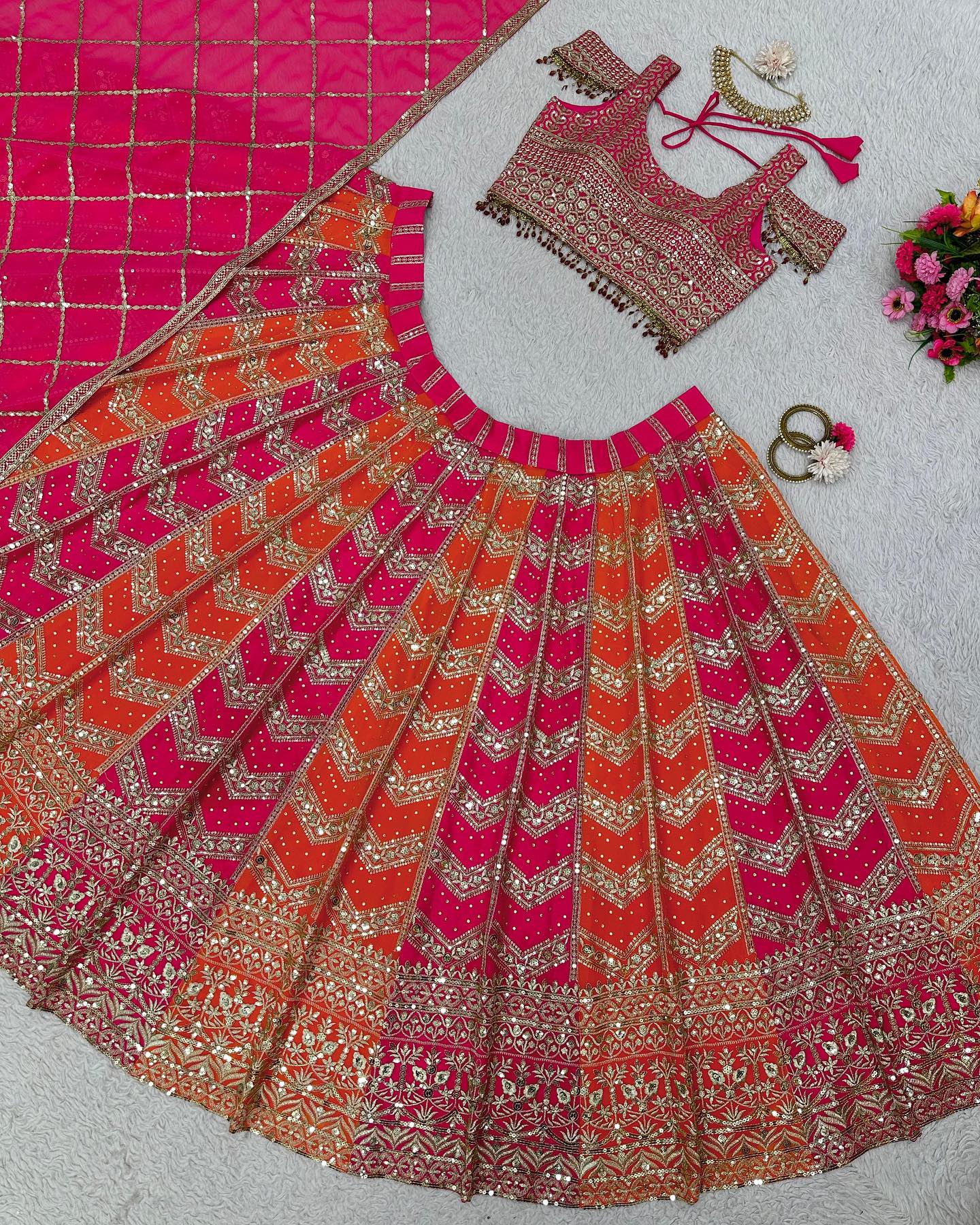 Pink and orange lehenga