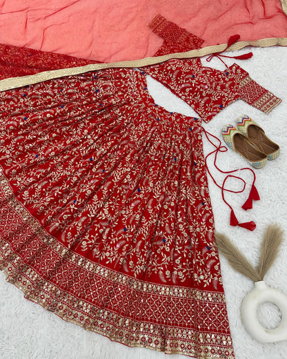 Red Lehenga with gold embroidery