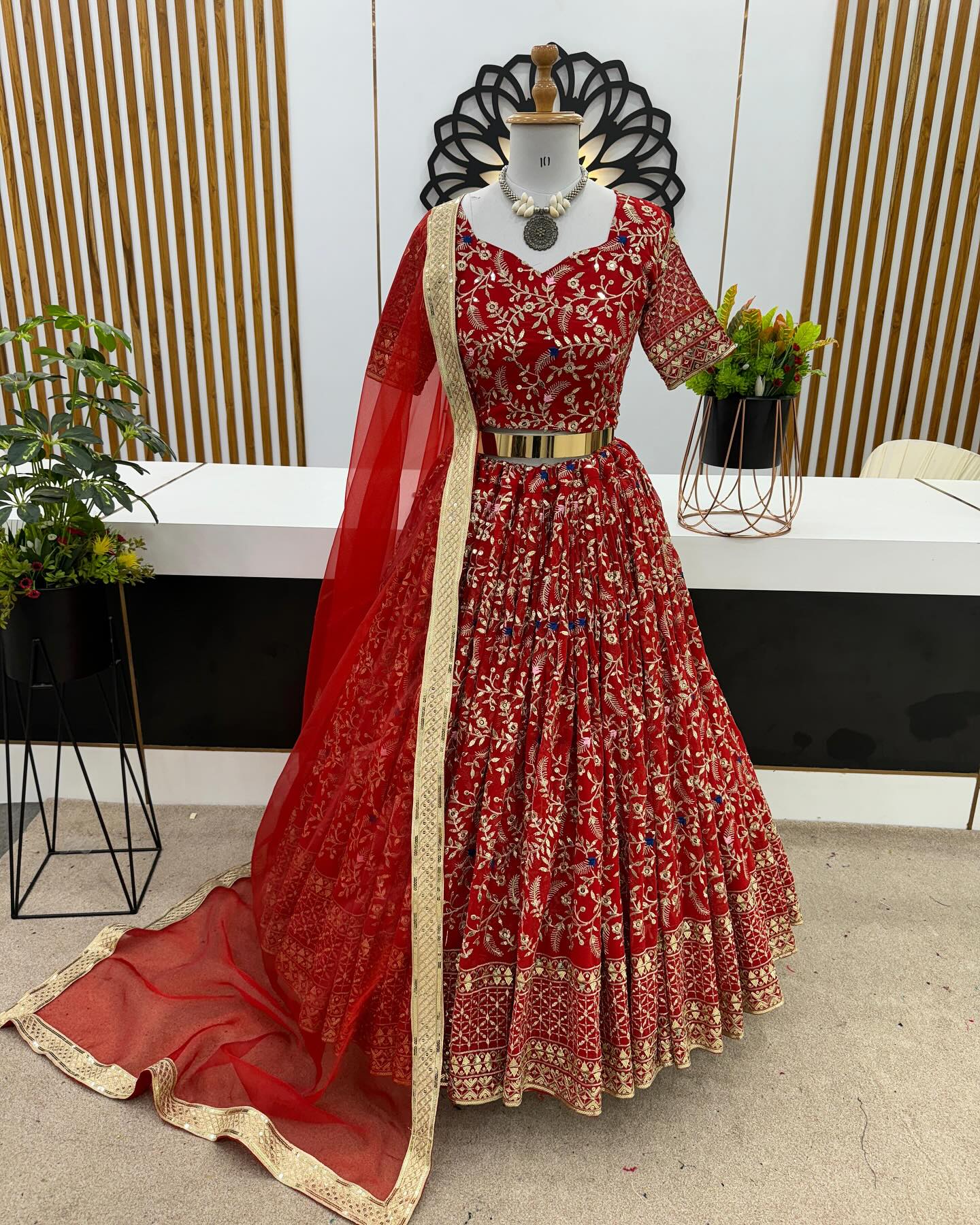 Red Lehenga with gold embroidery