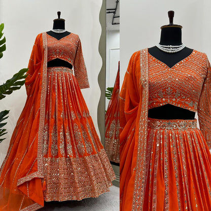 Orange Lehenga with gold thread work