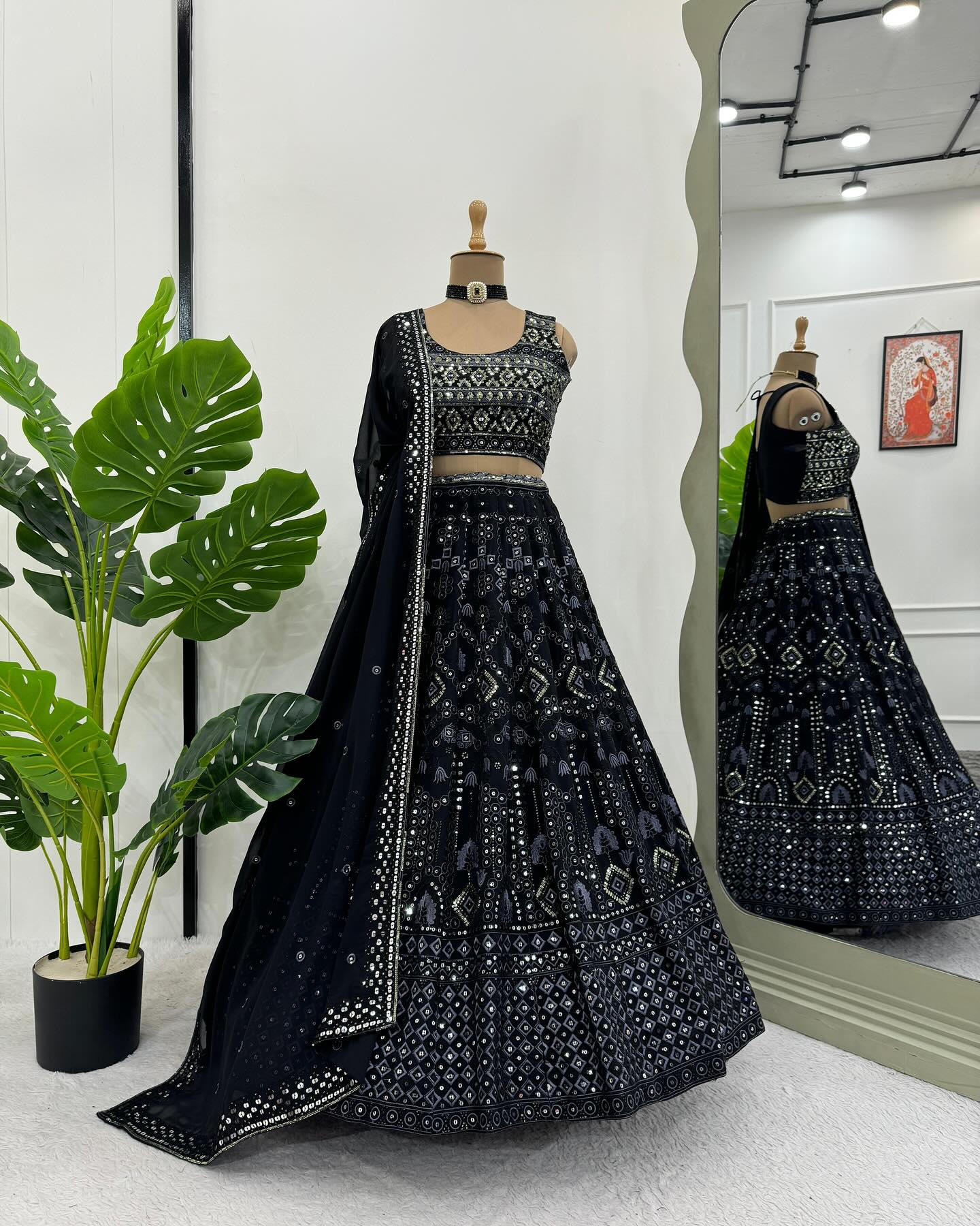 Black lehenga with embroidery