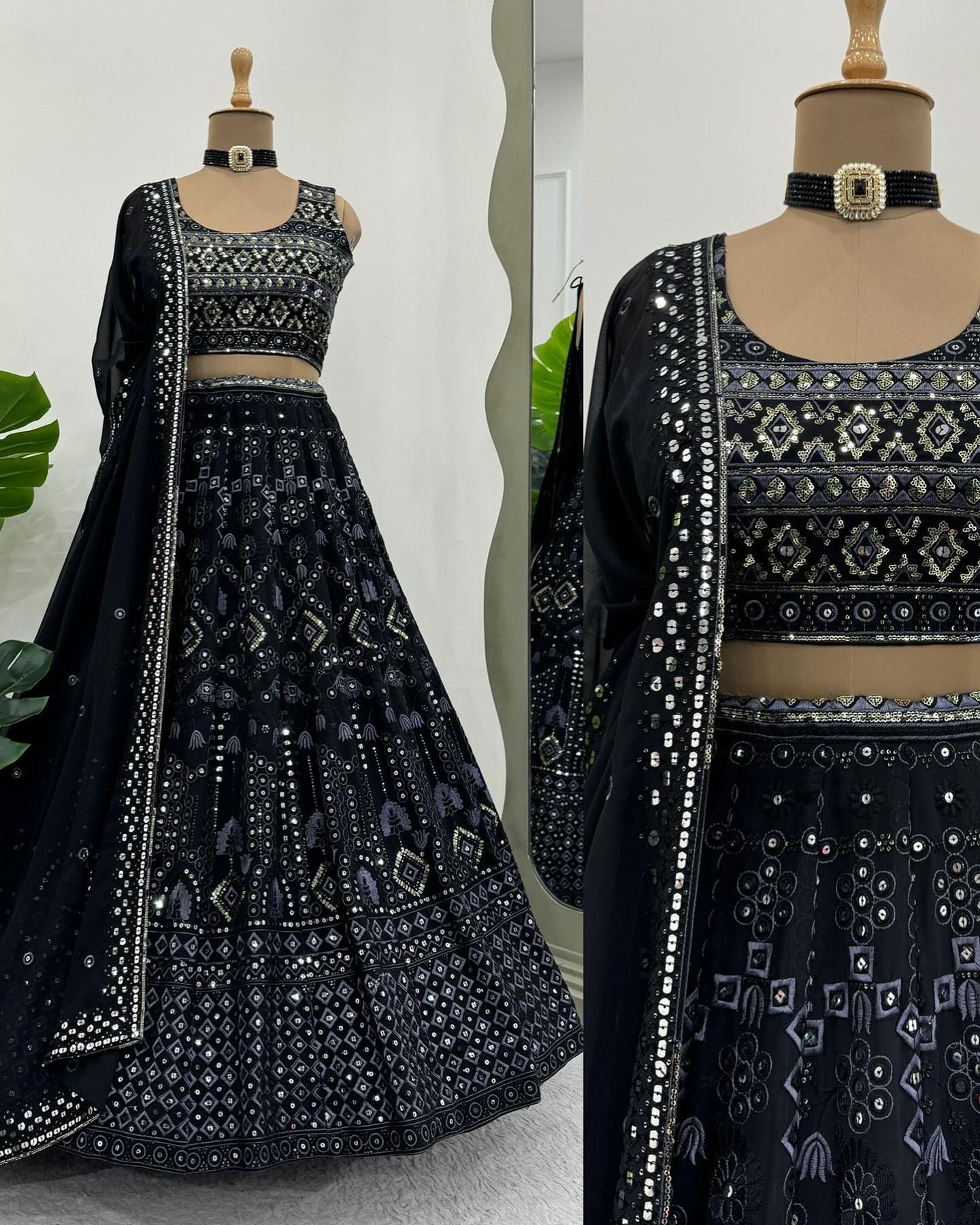 Black lehenga with embroidery